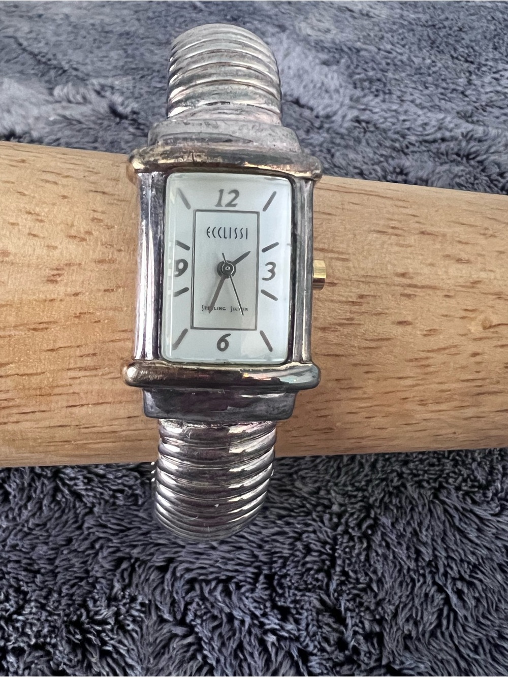 Sterling Silver Ecclissi Rectangular Case Flexible Cuff Bracelet Watch 65g